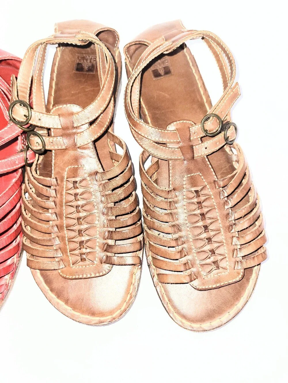 2 Pairs! Frye Kayla Huarache Sandals Leather Gladiator Brown & Red Size 8.5